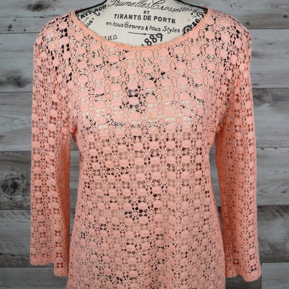 Forever 21* Women's Long Sleeve Crew Neck Crochet Open-Knit Pullover Sweater~ M - Picture 1 of 11